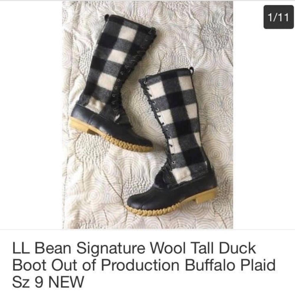 L.L. Bean Black and White houndstooth signature 16inch  Lace-Up Boots - Picture 2 of 2